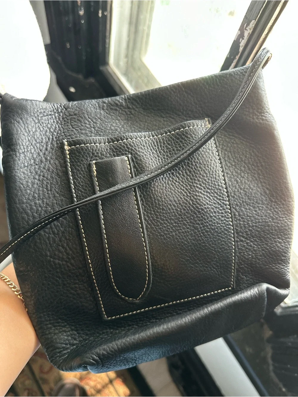 Leather western  Shoulder Bag with Embossed Floral Accent - Black & Orange